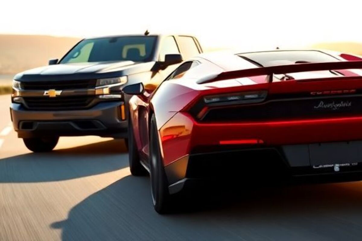 Elle conduit un pickup Chevrolet qui s’infiltre subtilement dans une Lamborghini Huracán sans qu’elle ne s’en aperçoive